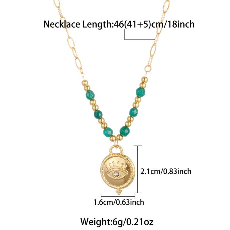 Bohemian Beaded Necklace Stainless Steel Round Colored Diamond Pendant Fashionable High-End Clavicle Chain