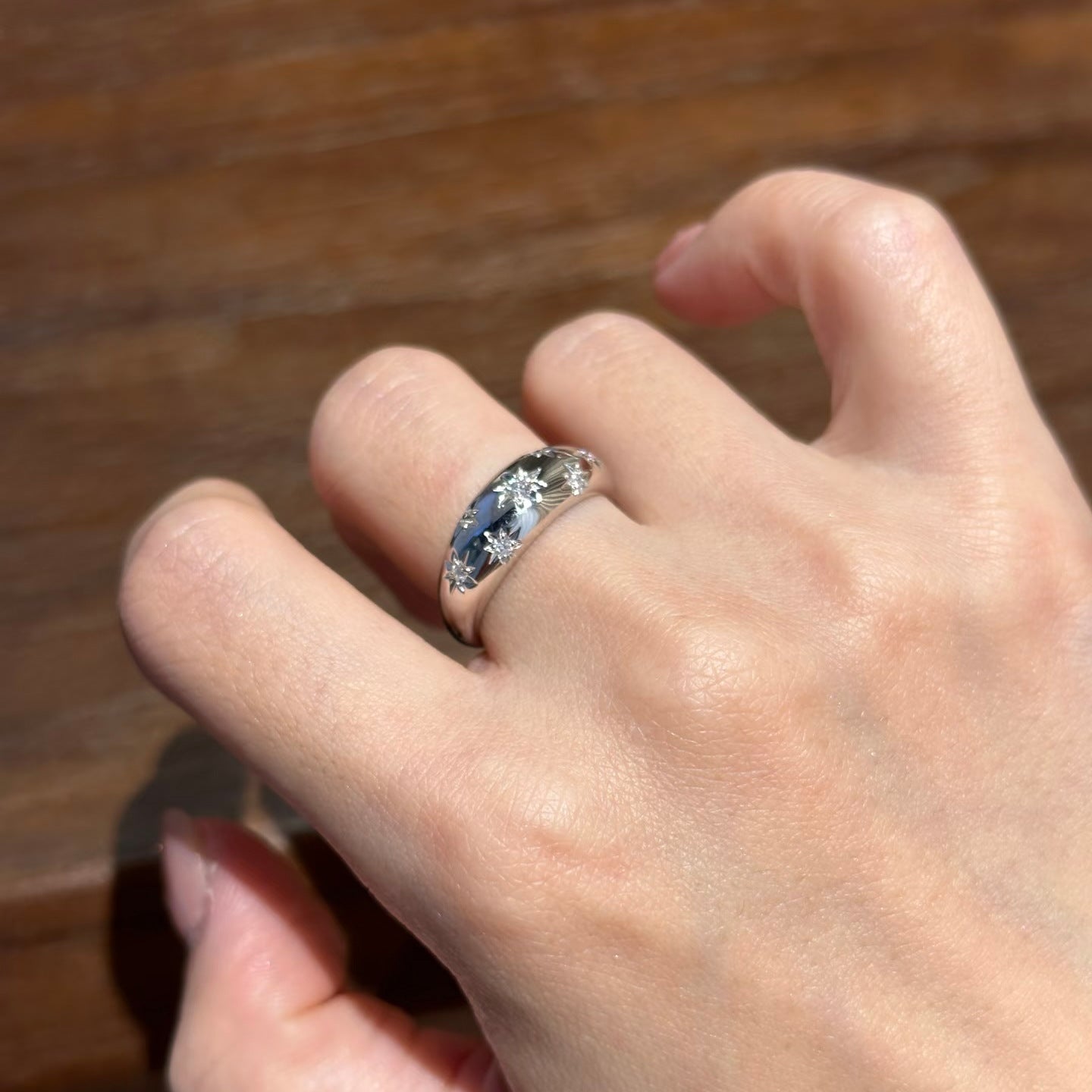 Adjustable Starburst Zircon Fashion Ring