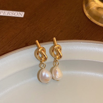 Baroque Pearl Knot Drop Earrings