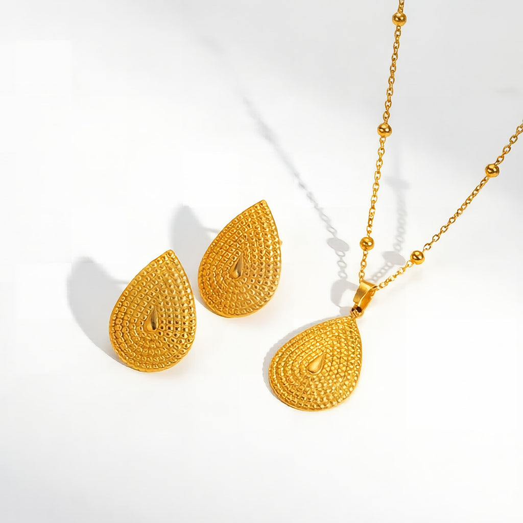 Titanium Steel Water Drop Necklace and Earrings