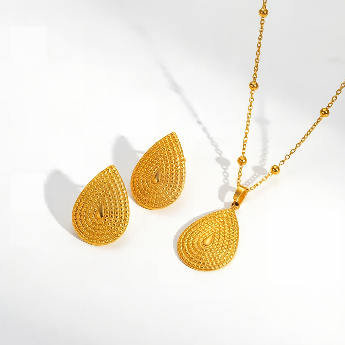 Titanium Steel Water Drop Necklace and Earrings