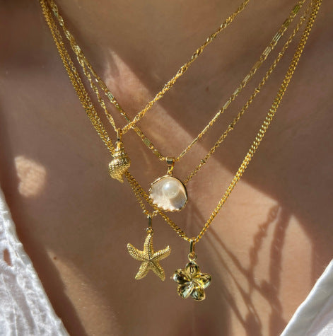 Layered Pearl Shell Pendant Necklace