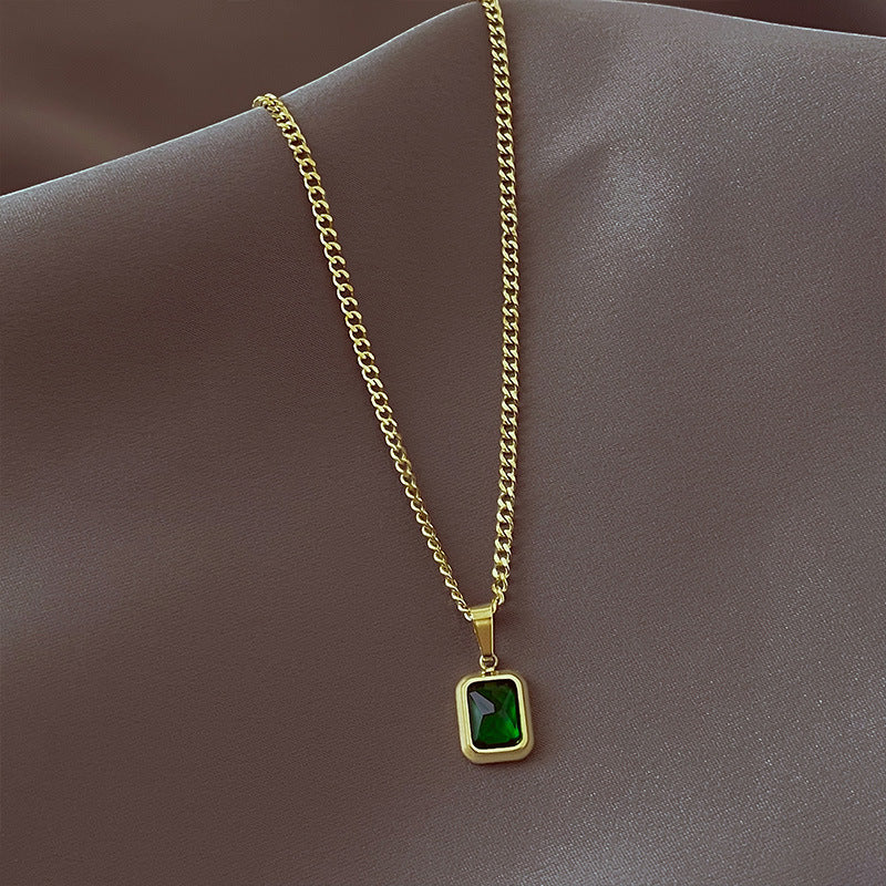 French Minimalist Emerald Pendant Necklace