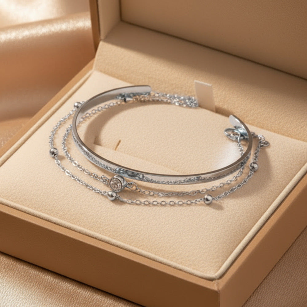 Stainless Steel Zircon Open Bracelet Jewelry