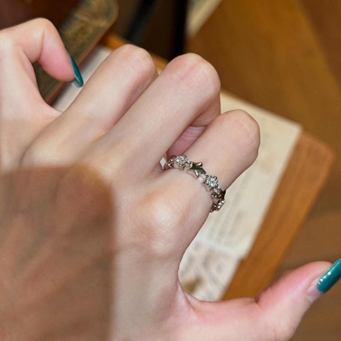 Adjustable Starburst Zircon Fashion Ring