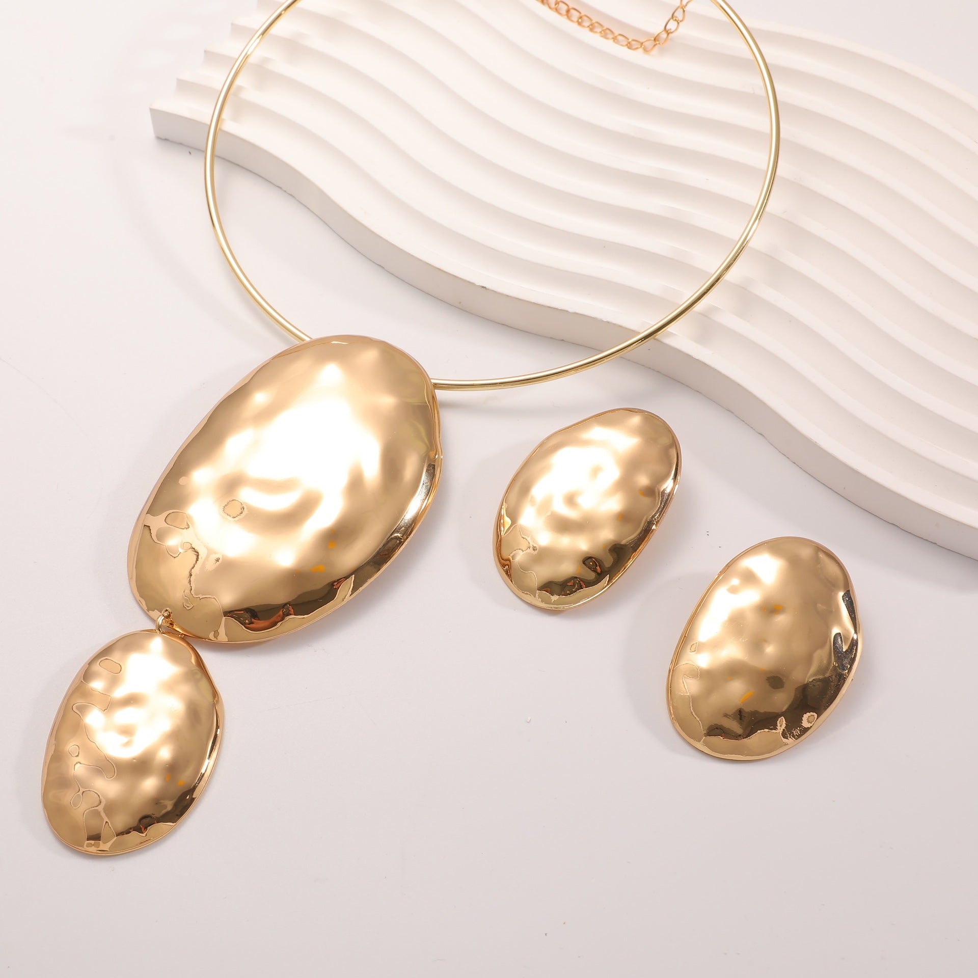 Oval Irregular Geometric Necklace Earrings Set