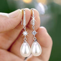 Baroque Drop Artificial Pearl Earrings with Diamond Accents