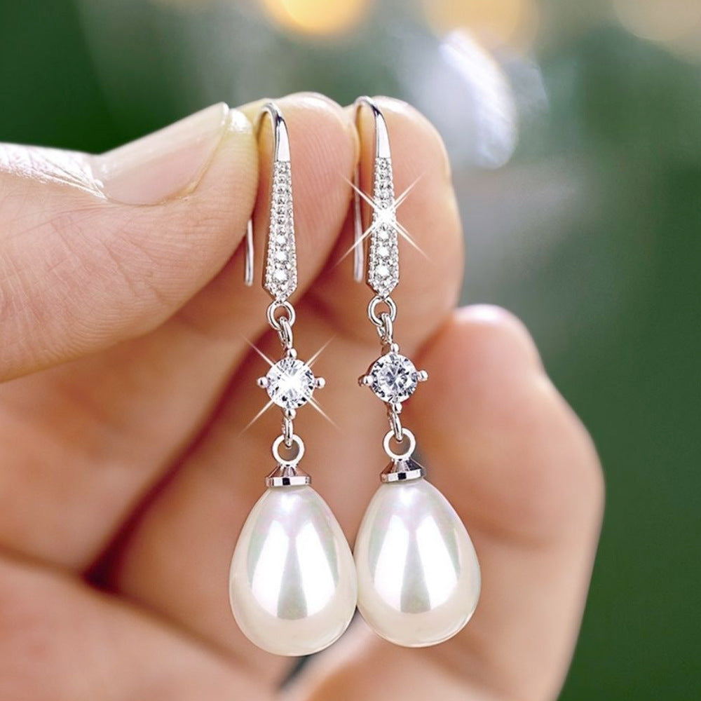 Baroque Drop Artificial Pearl Earrings with Diamond Accents