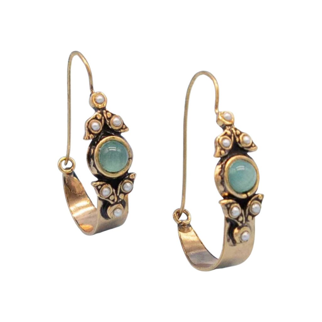 Palace Style Emerald Pearl Earrings