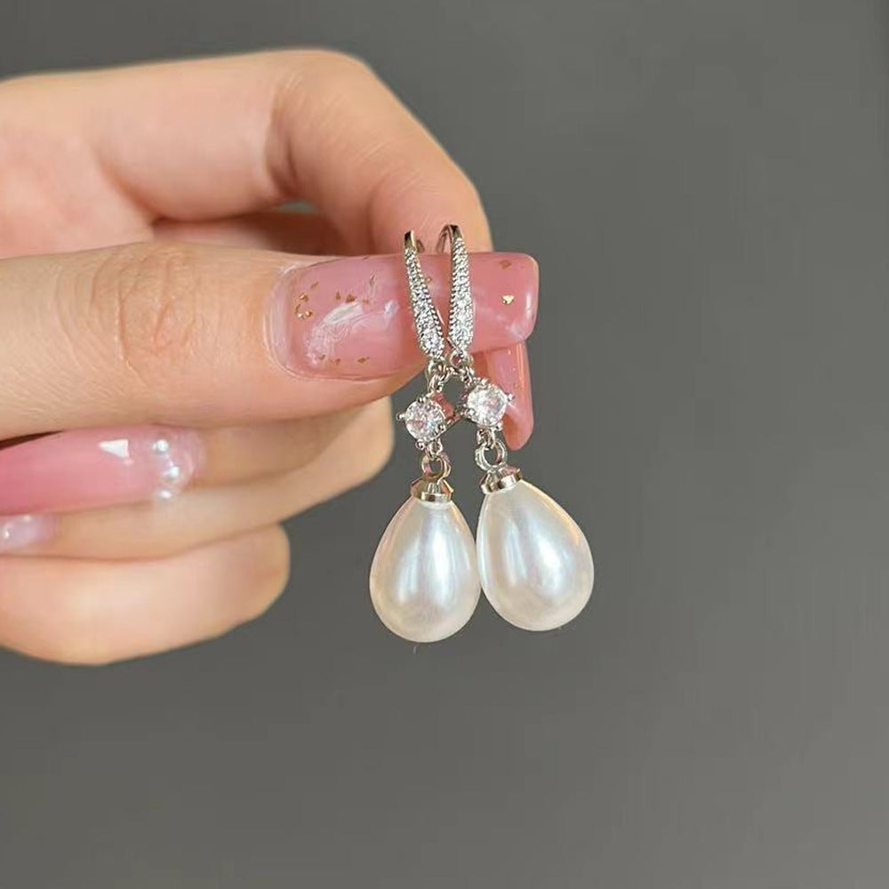 Baroque Drop Artificial Pearl Earrings with Diamond Accents