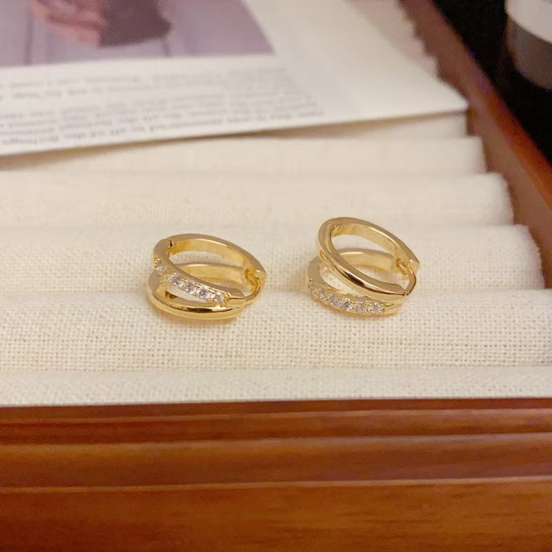 Double-Layer Hollow Zircon Hoop Earrings