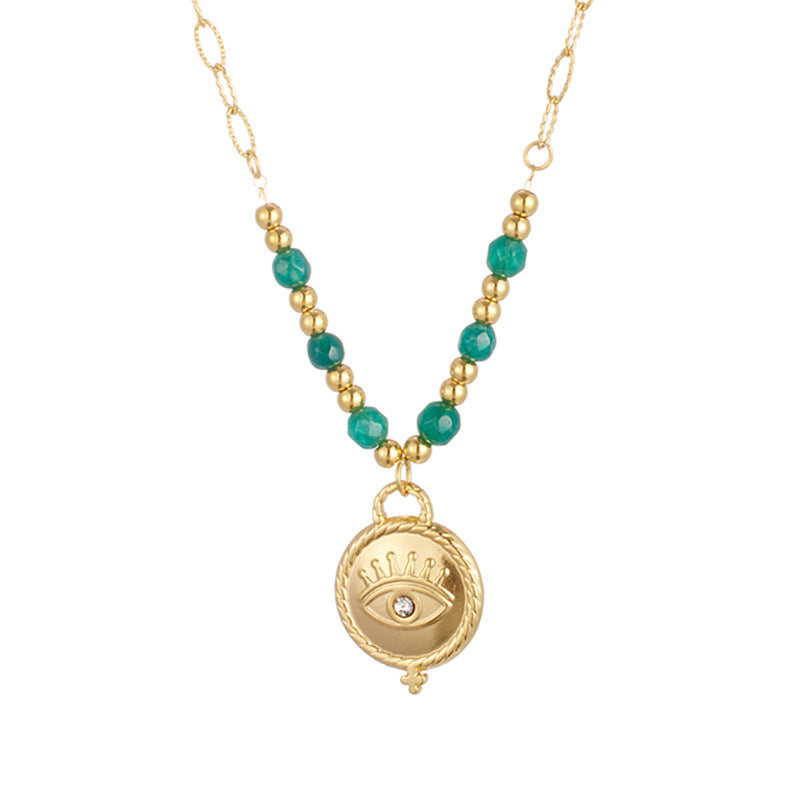 Bohemian Beaded Necklace Stainless Steel Round Colored Diamond Pendant Fashionable High-End Clavicle Chain