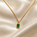 French Minimalist Emerald Pendant Necklace