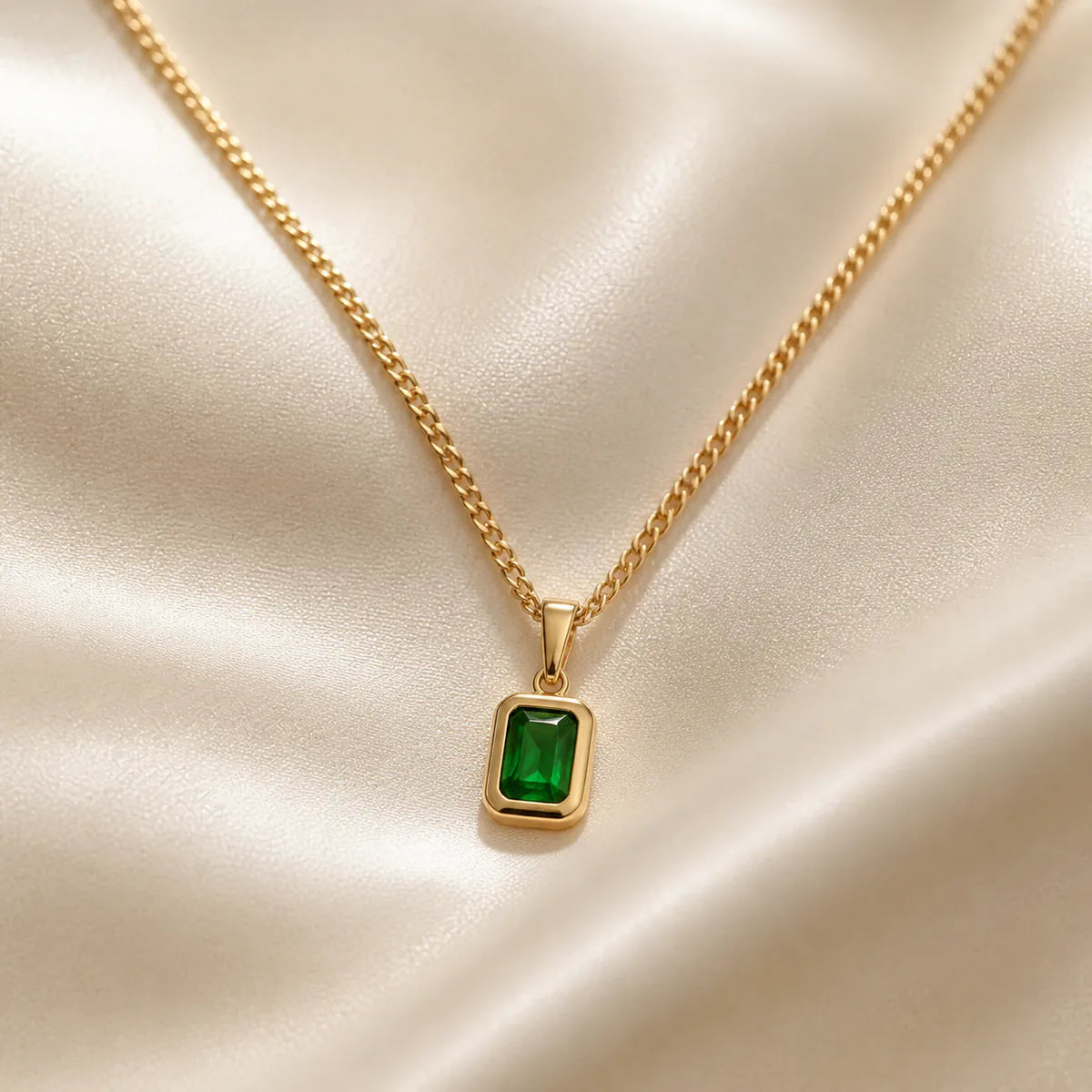 French Minimalist Emerald Pendant Necklace