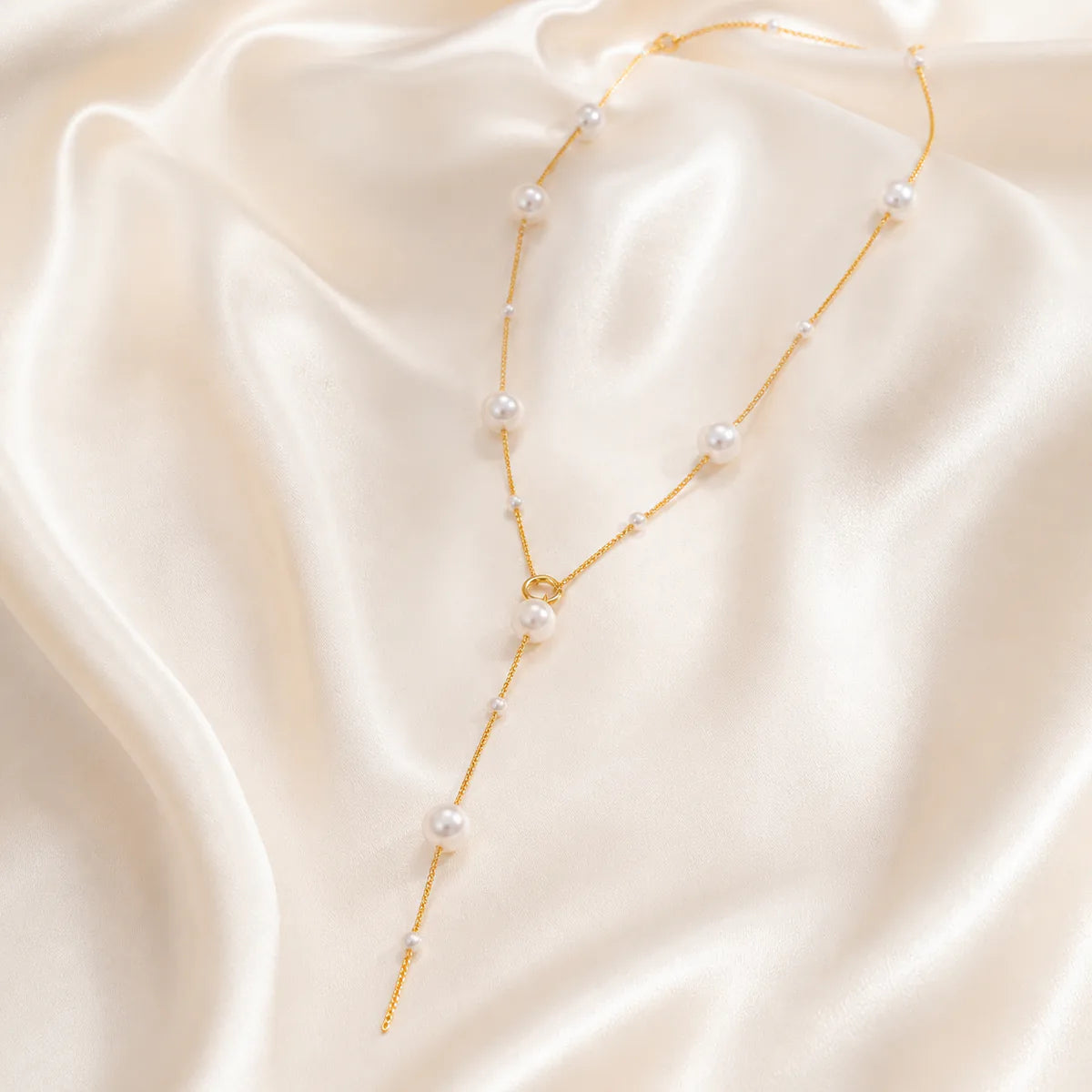 French-Style Gentle Pearl Y-Shaped Necklace for Women Adjustable Pull Chain Clavicle Chain Versatile Commuting Dating Accessory