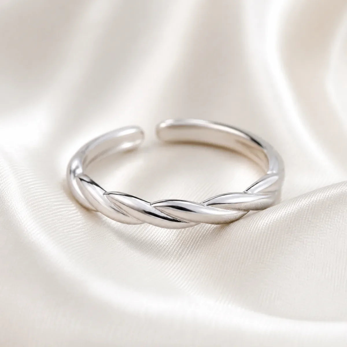 Minimalist Twist Silver Ring Adjustable Finger Jewelry