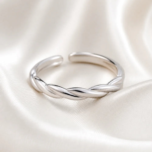 Minimalist Twist Silver Ring Adjustable Finger Jewelry